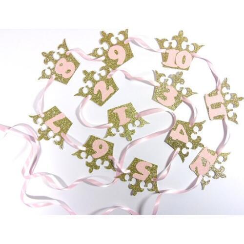 1-12month Little Princess prince crown girl or boy baby shower First Birthday party garlands banners buntings photo props