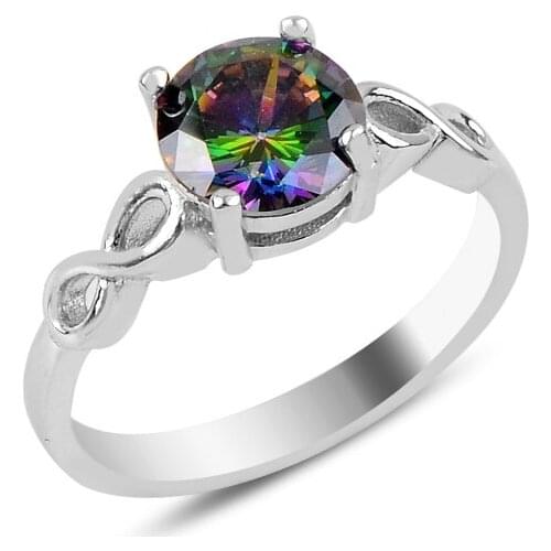 Silver 925 Sterling Mystic Zircon Stone Ring