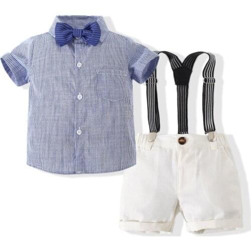 Bobora Summer Style Baby Boy Clothing Set Newborn Infant Clothing 2pcs Short Sleeve t-shirt + Suspenders Gentleman Suit