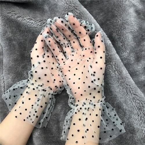 Summer New 1 Pair Grace Women Short Tulle Elastic Gloves Lace Spots Lotus Leaf Flexible Sheers Full Finger Accessories 4 Style