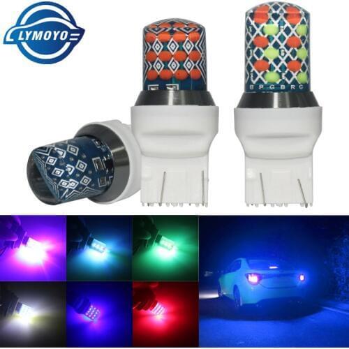 LYMOYO 2pcs Car T20 7443 w21/5w p21/5w 24SMD RGB Strobe Flash led Silicone Reverse Light Brake Light stop Parking Lamp DC12V
