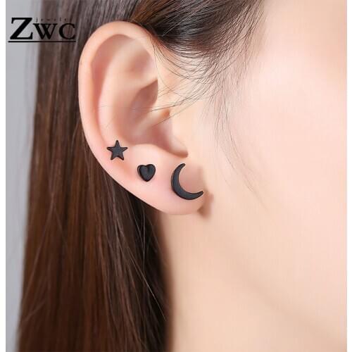 ZWC Fashion Personality Simple Star Moon Love Heart Stud Earrings for Women and Girls Party Charm Exquisite Earrings Set Jewelry