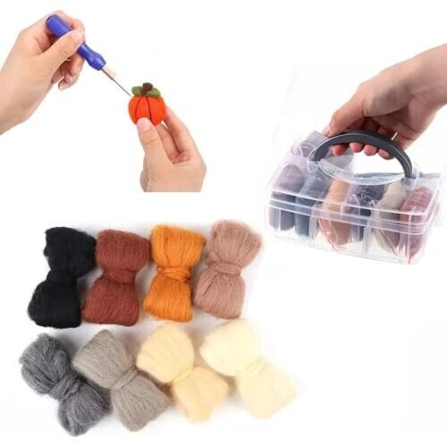Imzay 8 Colors Wool Roving For Needle Felting, Fibre Wool Yarn Roving With Plastic Storage Box Wool Felt Tools