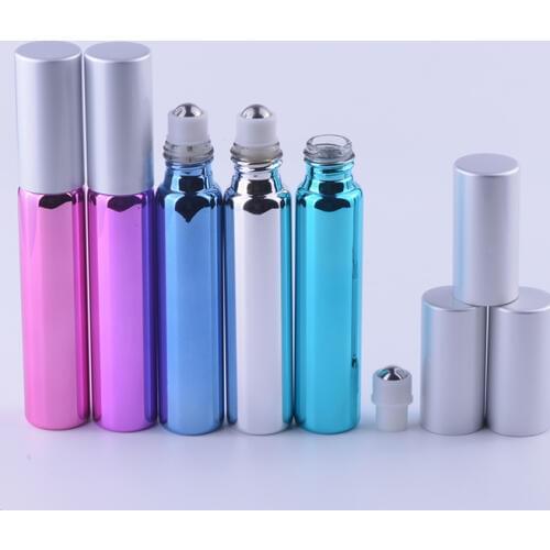 MUB -10 ml (100 pcs/lot) Refillable Glass Perfume Roll on Bottle Metal Rollerball Bottle For Essential Oils Sample Test Vials