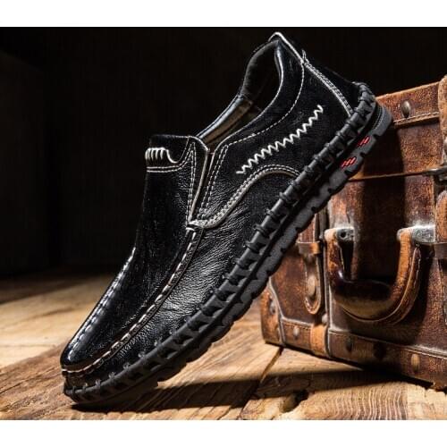 DM392 2020 High Quality Mens shoes 100% Genuine Leather Casual Shoes Waterproof Work Shoes Cow Leather Loafers Plus Size 38-48