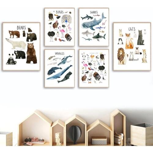 Bear Lion Elephant Giraffe Wall Art Flamingo Canvas Painting Nordic Whale Posters And Prints Shark Wall Pictures Kids Room Decor