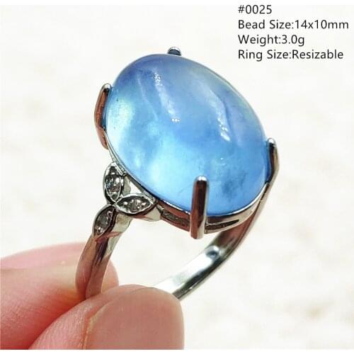 Natural Blue Aquamarine Crystal Adjustable Ring 16.5*13.5mm Oval Brazil 925 Sterling Silver Fashion Ring AAAAA