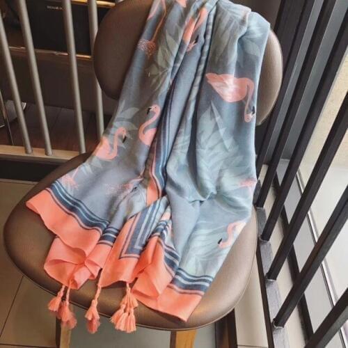 Newest Flamingo Print Tassel Scarf Women Cotton Flamingo And Leaf Pattern Shawls Scarves Muslim Muffler Hijab Free Shipping