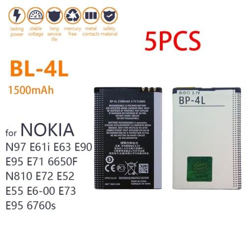 5PCS Genuine 1500mAh BP-4L BP4L BP 4L Li-ion Lithium Rechargeable Phone Battery for Nokia E61i E63 E90 N810 E72 E52 E71 6650F