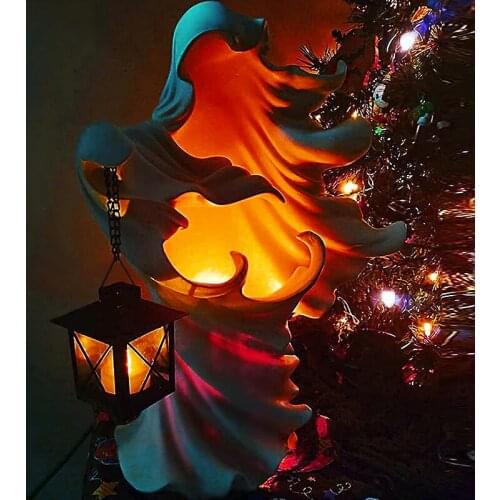 The Ghost Looking for Light Hell Messenger with Lantern Witch Resin Lantern Halloween Ornament Decorative Lamp Indoor