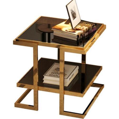 Simple modern sofa corner. Metal tempered glass multi-layer white edge table. Small tea table