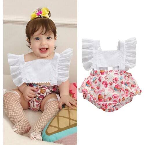 Pudcoco 2020 New Summer Baby Girls Boys Bodysuits Candy Lemon Print Ruffles Sleeve Backless Jumpsuits 0-24M