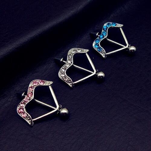 Christmas gifts Charming stainless steel Body Piercing Jewelry Cupids Arrow Pattern Rhinestones Inlaid Nipple piercing rings