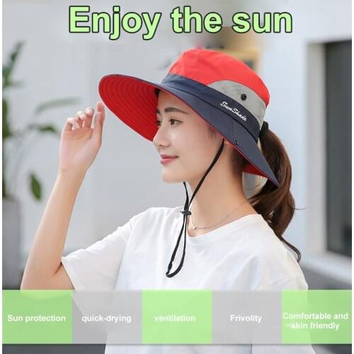 Sun Hat Folding Bucket Caps Women Fishing Boonie Hat Sun UV Protection Long Large Wide Brim Mesh Hiking Outdoor Beach Cap