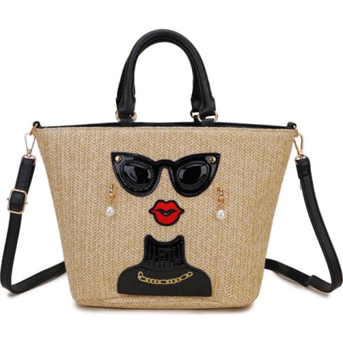 Straw Character Badge Pattern Casual Women Vacation Totes Purses and Handbags Crossbody Messenger Bag for Girl Shoulder Bag