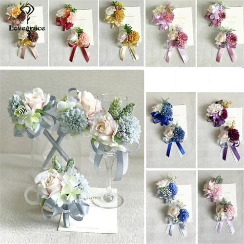 Lovegrace Wedding Accessories The Groom Men Boutonnieres Red Roses Artificial Flowers High Quality Elastic Bride Corsage Bouquet