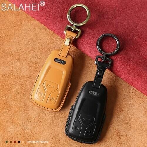 Top Layer Leather Car Key Case Cover For AUDI A4 B9 A4L A5 Q5 Q7 TT TTS 8S 2016 2017 Key Fob 2016 2017 2018 Car Smart Remote