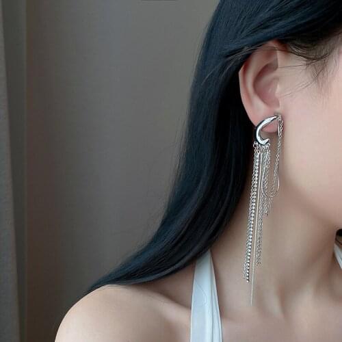 Asymmetrical Rhinestone Chain Tassel Long Dangle Earrings for Women Piercing Earrings Korean Fashion New Design Party Jewelry