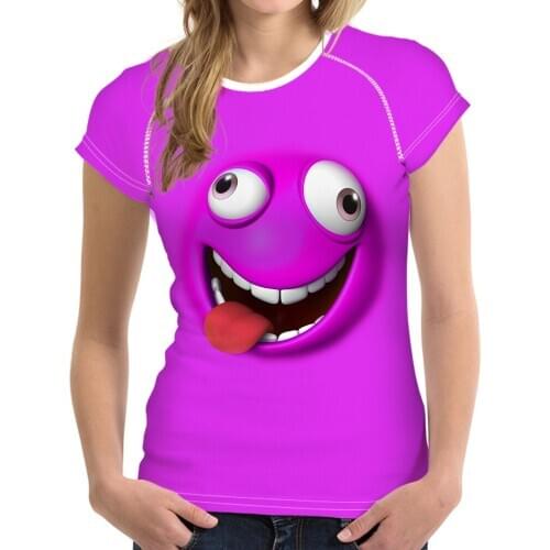 HYCOOL Women T-shirt Funny Face Expression Lips Pattern Female Tees Tops Summer Beach Round Neck Shirt Girls Fashion Clothing