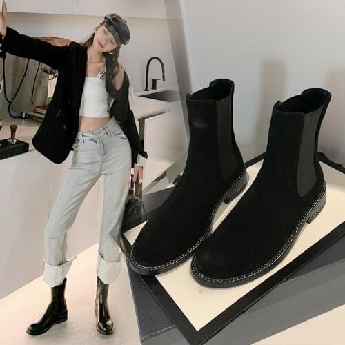 2021 new spring shoes Women ankle boots natural leather upper women shoes Cowhide + cow suede Chelsea boots black boots 2 colors