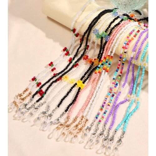 Flatfoosie Boho Colorful Beads Flowers Reading Glasses Chain Women Eyeglass Sunglasses Cord Neck Strap Holder Mask Chain Jewelry