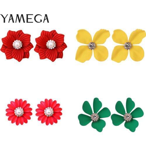 Fashion Spring Flower Earrings Sweet Pearl Ear Stud Painted Colorful Earrings For Women Girls Trendy Jewelry 2020 New Arriavel