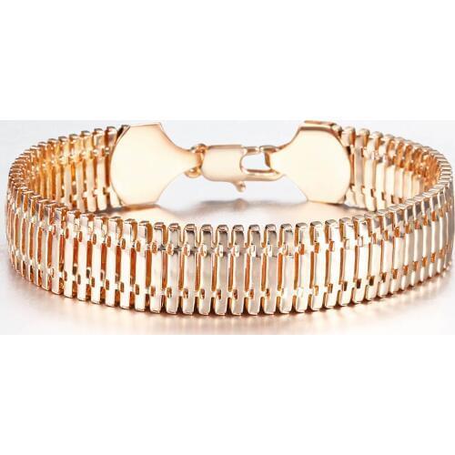 14mm Big Bangle 585 Rose Gold for Women Girls Herringbone Snake Flexible Chain Bracelet Fashion Jewelry Party Friend Gift DCB31