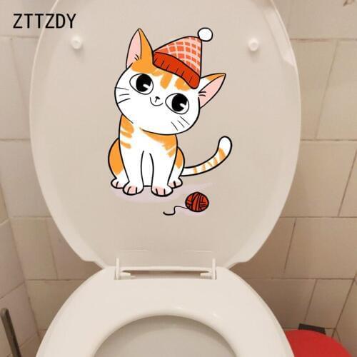 ZTTZDY 14*21.5CM Funny Toilet Sticker Decal Living Bedroom Home Wall Decor Cartoon Animal Cat T3-0251
