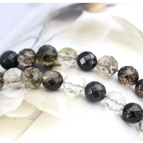 10mm Faceted black multicolor watermelon tourmaline round loose beads 15" 2pc/lot DIY fit women jewelry gift