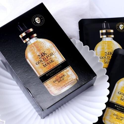 10pcs/lot 24k Gold Hyaluronic Acid Facial Mask Moisturizing Oil Control Shrink Pore Depth Replenishment Anti-Aging Whitening