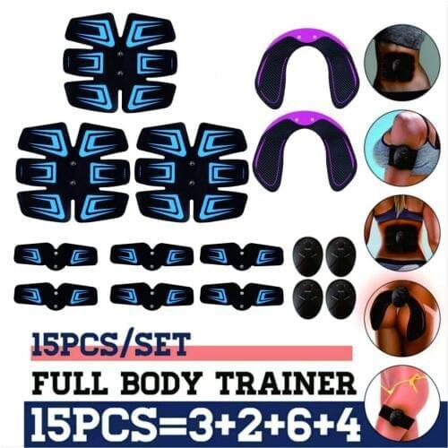 15PCS/Set EMS Muscle Stimulator Trainer Smart Fitness Abdominal Training Stimulator Body Shaping Slimming Belt Unisex Massager