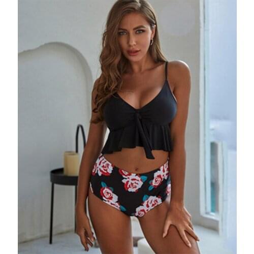 2021 Woman Plus Size Swimwear High Waist S-2XL Bikini Big Women Bathing Suits Floral Vintage Female Sexy Bather Swimsuits