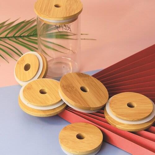 3pcs Reusable Bamboo Lids With Straw Hole Seal Gasket For Mason Jars Drinking Jars Lids Covers Kitchen Accessories