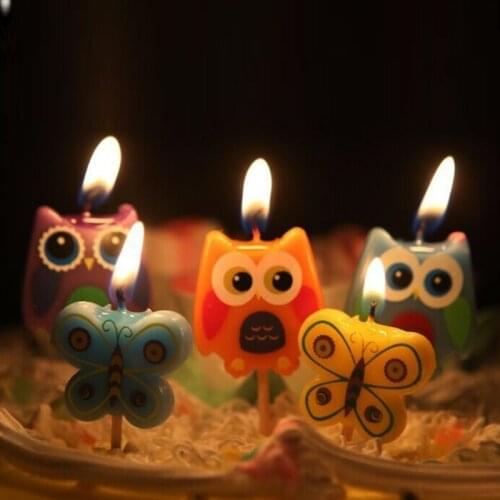 5 Pcs Creative Smoke-free Candle Cartoon Butterfly Owl Candle Chirlden Party Supplies Cake Decor