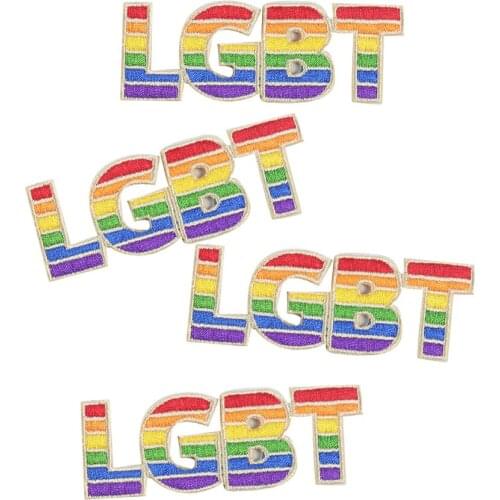 5PCS LGBT Letters Patches Rainbow Pride Gay Badges Patches Embroidery Applique Iron on Transfers for Clothes Stripes Stickers