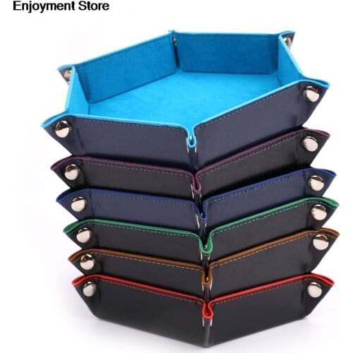 6 Colors 1pc 24cm Foldable Dice Tray Box PU Leather Folding Hexagon Coin Square Tray Dice Game