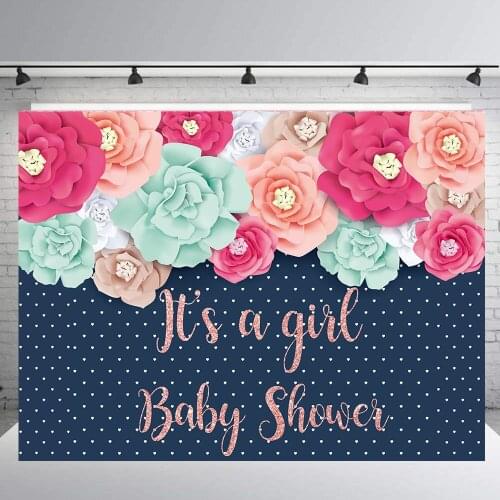 BEIPOTO Girl Baby shower photography backdrops flower wall photo background party decoration dessert table banner booth B-456