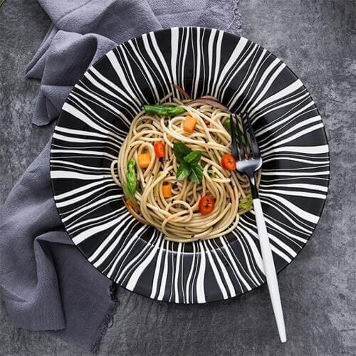 Large Black White Ceramic Steak Plate Individual Salad Plate Japanese Tableware Western Soup Plate Spaghetti Dishes