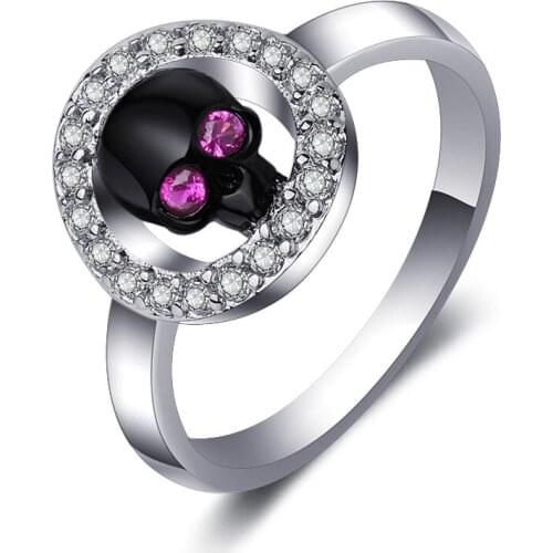 Hainon New Popular Silver Color Round Hollow Skull Rings for Women Gothic Engagement Wedding Party Ring Punk Jewelry Gifts