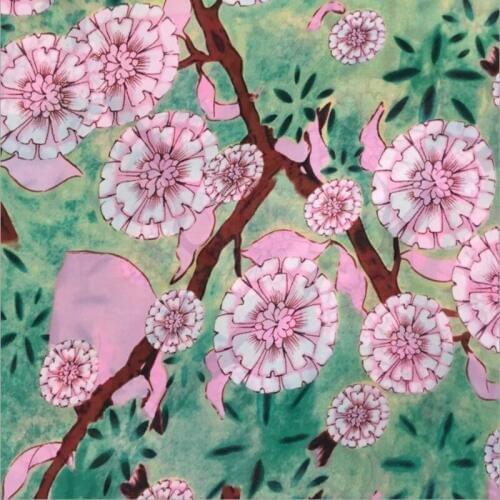 HLQON European style pink flower chiffon satin fabric For fashion wedding dress,dolls Bedding Textile,upholstery fabric by yard