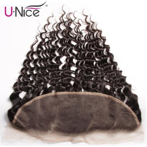 Unice Hair Deep Wave Lace Frontal Natural Color 13*4 Pre-Plucked Peruvian Human Hair Weave 1PCS Remy Hair Extension Ear To Ear