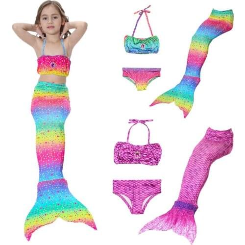 Girls Swimmable Mermaid Tail Princess Dress Kids Holiday Mermaid Costume Cosplay Swimsuit Birthday Party Children Beach Clothes