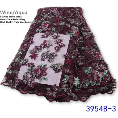 Latest African Lace Fabric High Quality 3d Luxury Fabric For Wedding Embrodery Nigerian French Lace Fabric With Beads PGC2747B-2