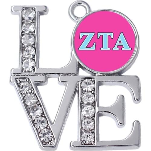 Double Nose Metal Crafts Zeta Tau Alpha Greek Letter Sorority Life Charms Sticker Pendants For University Organizations Member