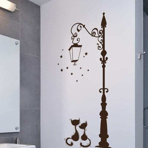 Cute Street Light Cat Wall Sticker Removable DIY Transfer Film Decal Living Room Home Decor Eco-friendly Mural Sticker Bedroom