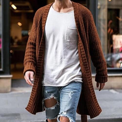 Men Knitted Overcoat 2020 Autumn Stylish Men Cardigan Knitted Sweater Streetwear Casual Solid Long Sleeve Slim Outwear