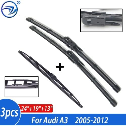 Wiper Front Rear Wiper Blades Set For Audi A3 8P 2005-2012 Windshield Windscreen 24"+19"+13"