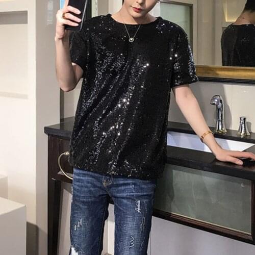 New Sequin Performance T-shirt Vetement Homme Poleras Hombre 2021 Summer Streetwear Tee Shirt Homme T Shirts Men Blue Gold Black