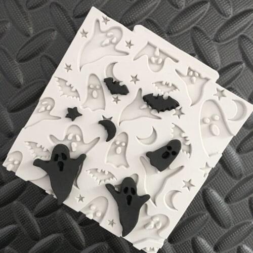 New Halloween Series Night Ghost Silicone Mould Dark Moon Stars Bat Fudge Cake Decoration Tools