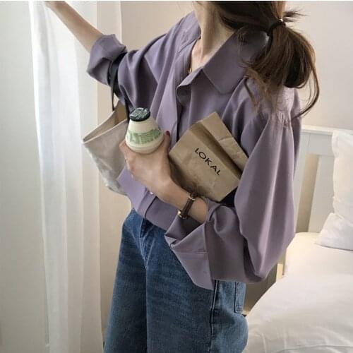 2021 Spring New Fashion Chiffon Long-Sleeved Shirt Womens Design Sense Niche Top Loose Purple Anti-Wrinkle Shirt